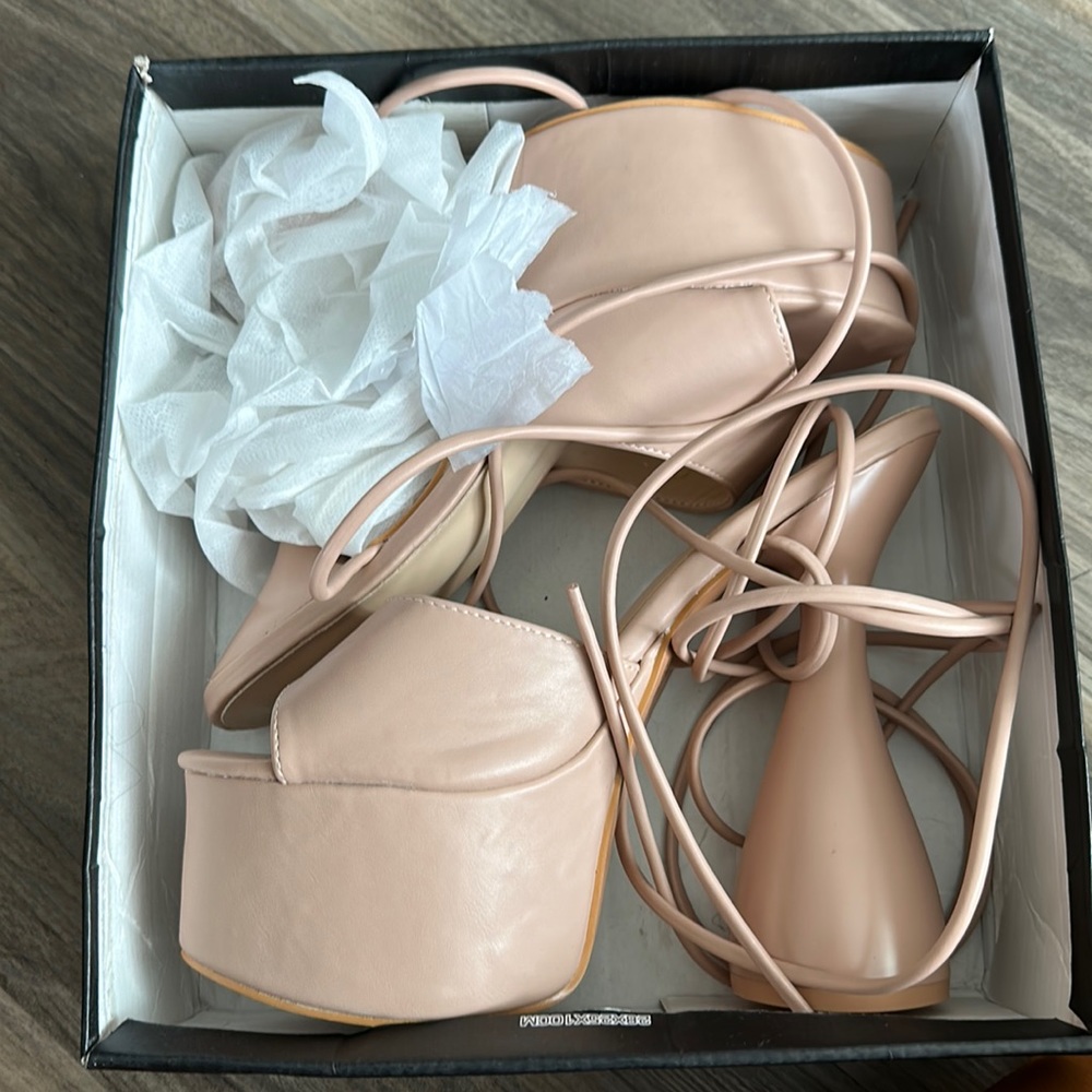 PLT Nude Extreme Platform Lace Up Heeled Sandals